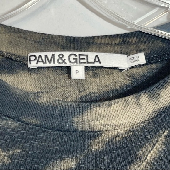 Pam & Gela Revolve Tie Dye Twisted Mini Dress Black Grey Cinch Long Sleeve P XS - Picture 5 of 15